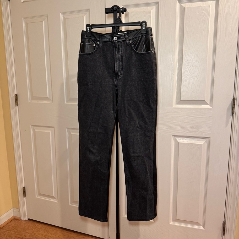 Abercrombie & Fitch Black Leather + Denim Pants